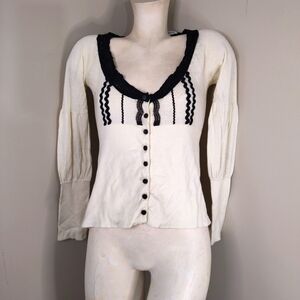 Due per Due Ivory Black Lace Cardigan Sweater sz M